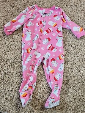 Pink Snowman Footed One-Piece Pajamas for Kids